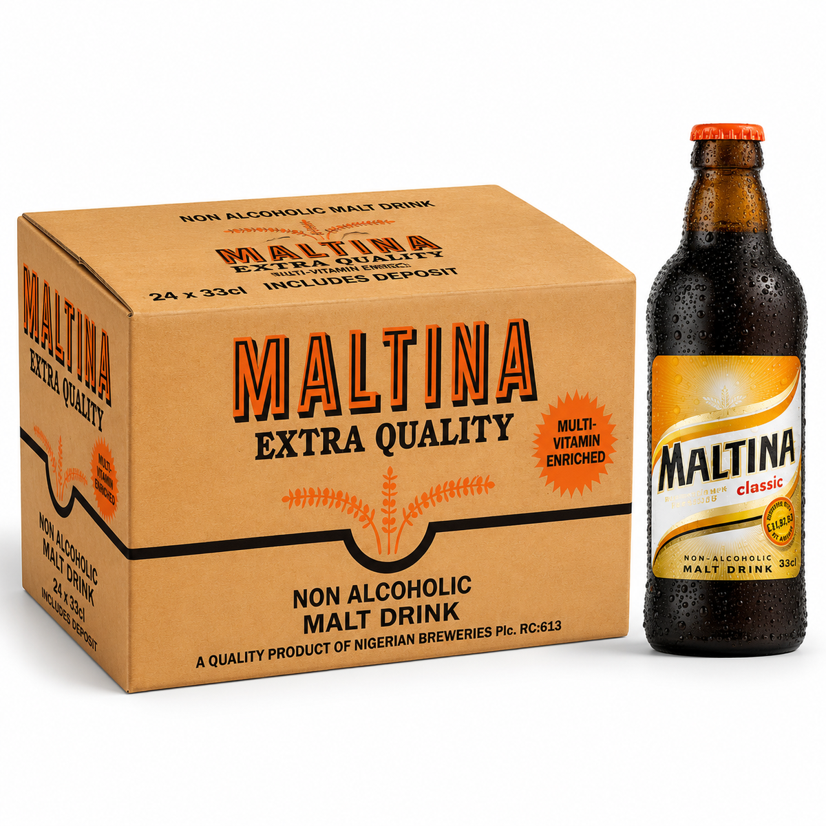 Maltina Non-Alcoholic Malt Drink Glass Bottle