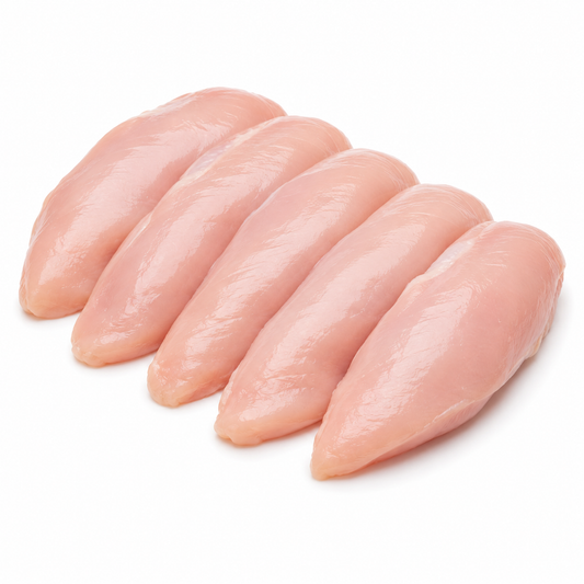 Raw chicken breast fillets on a white background