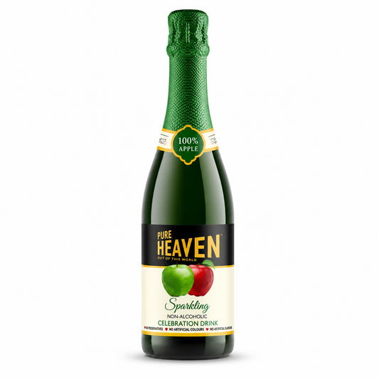 Bottle of Pure Heaven sparkling non-alcoholic celebration drink on a white background